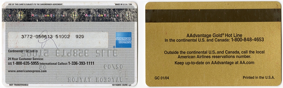 The Game Jayceon Terrell Taylor Original American Express & American Airlines Credit Cards - One Signed on the Back