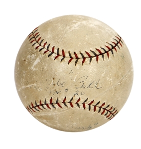 Babe Ruth Career Home Run #217, 7/12/1923 OAL Baseball (Signed by Wally Pipp, Bob Meusel & Joe Bush) Retrieved by White Sox Pitcher Charlie Robertson with Incredible Provenance - (PSA/DNA)