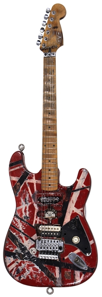 Eddie Van Halen Signed & Inscribed Custom Exact Replica Frankenstrat Red & White Striped Stratocaster Guitar (PSA)