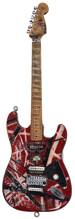 Eddie Van Halen Signed & Inscribed Custom Exact Replica Frankenstrat Red & White Striped Stratocaster Guitar (PSA)