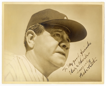 Babe Ruth Signed & Inscribed Vintage Matte-Finish Photograph (PSA/DNA)