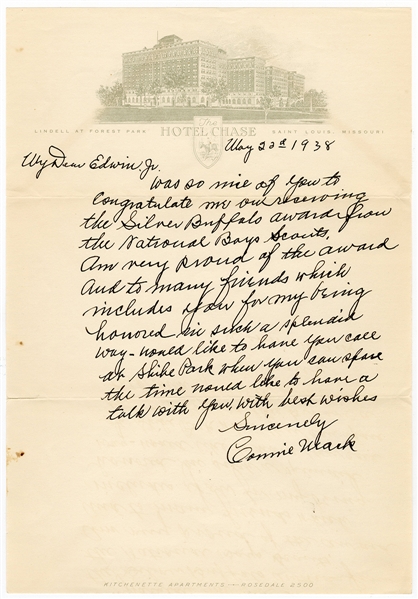 Connie Mack Handwritten & Signed 1938 Letter (PSA/DNA)