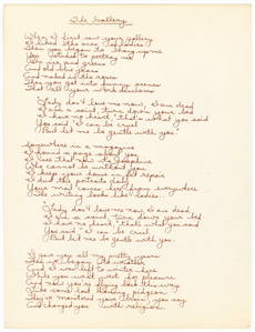 Joni Mitchell Beautifully Handwritten "The Gallery" Lyrics