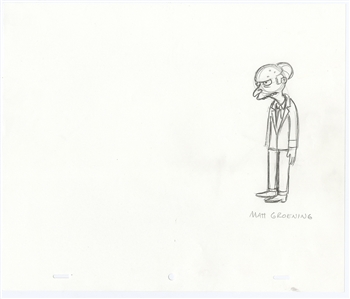 Matt Groening Signed & Hand Drawn Original Simpsons Production Cel of Mr. Burns Used in Season 10