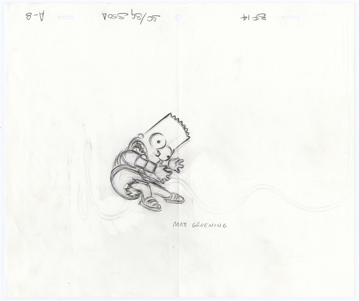 Matt Groening Signed & Hand Drawn Original "Simpsons" Production Cel of Bart Simpson Used in Season 10