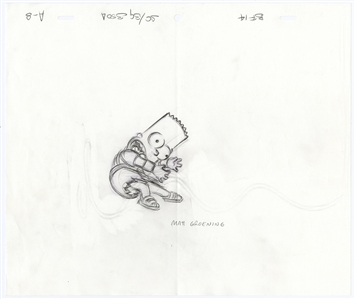 Matt Groening Signed & Hand Drawn Original Simpsons Production Cel of Bart Simpson Used in Season 10