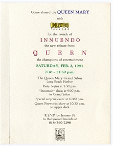 Freddie Mercury Signed & Inscribed Original Queen Publicity Photograph and Invitation