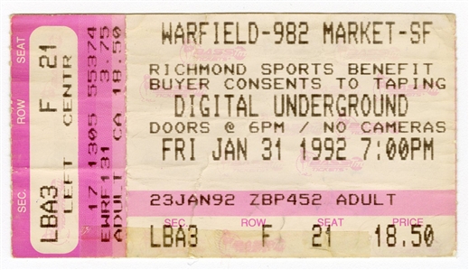 Tupac Shakur Signed and Peace 2 U Inscribed 1992 Digital Underground Concert Ticket (JSA)