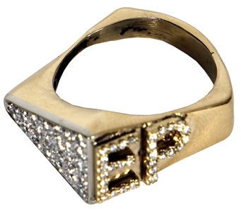 Elvis Presley Owned & Worn 14kt Gold & Diamond Guitar Pick and EP Initial Pinky Ring (RGU)