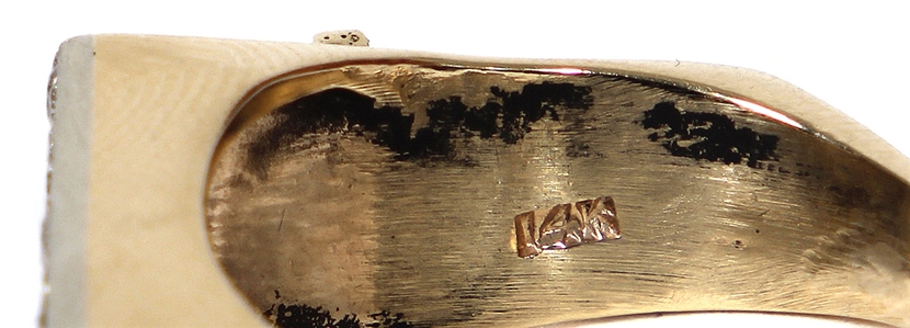 Elvis Presley Owned & Worn 14kt Gold & Diamond Guitar Pick and EP Initial Pinky Ring (RGU)