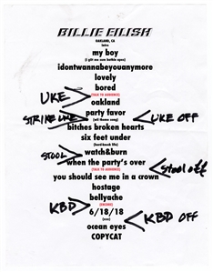 Billie Eilish Hand-Annotated Concert Set List