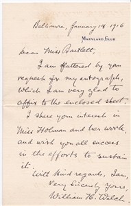 William H. Welch Signed Handwritten Letter 1916 Dean of American Medicine