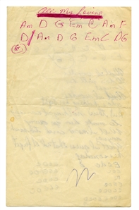 Neil Young Early 1960s Handwritten Lyrics To Various Songs Including His First Ever Recorded Song I Wonder (REAL) 
