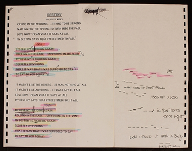 Stevie Nicks Hand-Annotated Destiny Lyrics and Handwritten Working Lyrics