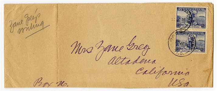 Zane Grey Handwritten Envelope to Wife