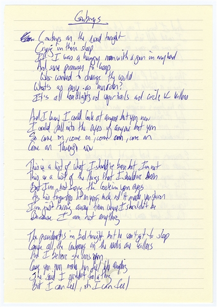 Counting Crows Adam Duritz Handwritten Working "Cowboys" Lyrics