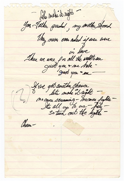 Jack Bruce "Lets Make It Right" Handwritten Working Lyrics