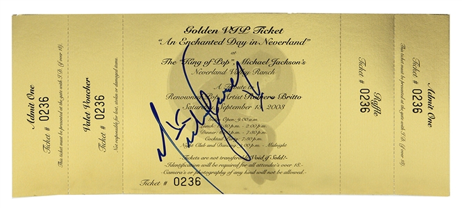 Michael Jackson Beautifully Signed An Enchanted Day In Neverland Original Golden Ticket