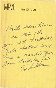 Ed Sullivan Handwritten & Signed Birthday Note