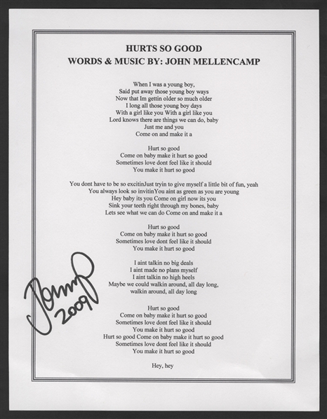 John Mellencamp Signed "Hurts So Good" Printed Lyrics