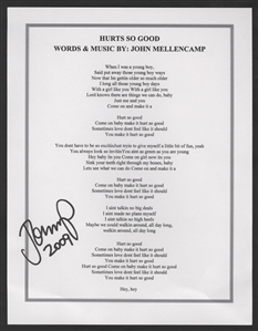John Mellencamp Signed Hurts So Good Printed Lyrics