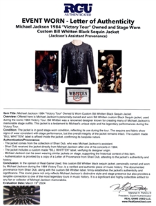 Michael Jackson 1984 Victory Tour Owned & Worn Custom Bill Whitten Black Sequin Jacket (RGU)