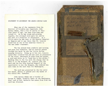 Abraham Lincoln 1/19/1865 Signed Calling Card with Send Him To His Mother Inscription to John Quincy Adams (PSA/DNA)