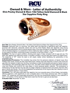 Elvis Presley Owned & Worn 14kt Yellow Gold Diamond & Black Star Sapphire Pinky Ring (RGU)