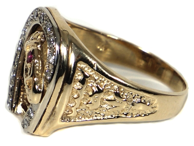 Elvis Presley Owned & Worn Custom Made 14kt Yellow Gold Horse Shoe Ring with Diamonds and Ruby in Horse’s Eye (RGU)