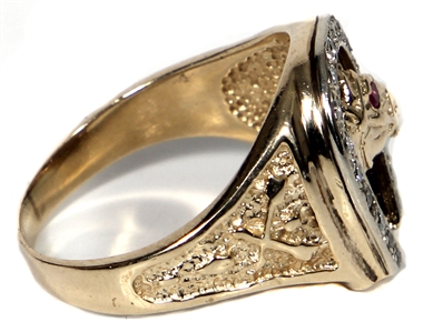 Elvis Presley Owned & Worn Custom Made 14kt Yellow Gold Horse Shoe Ring with Diamonds and Ruby in Horse’s Eye (RGU)