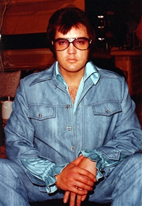 Elvis Presley Owned & Worn Blue Silk High Collar IC Costume Shirt 