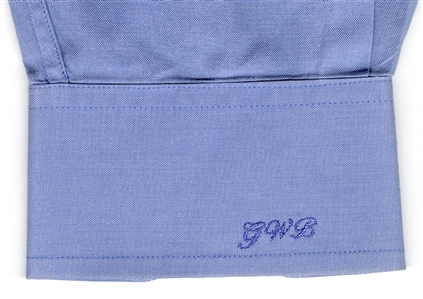 President George W. Bush Owned & Worn Custom Made Blue Long- Button-Down Shirt With His Initials