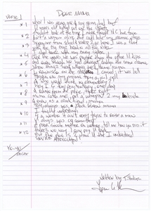 Tupac Shakur Dear Mama Handwritten and Signed Lyrics
