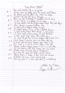 Tupac Shakur Dear Mama Handwritten and Signed Lyrics