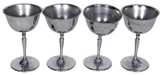 Elvis Presley Owned & Used Presley 1972 Engraved Martini Glasses