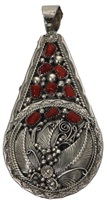 Elvis Presley Owned and Worn Sterling Silver Double-Sided Turquoise and Coral Pendant