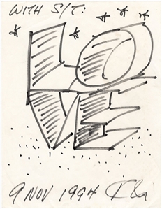 Robert Indiana Signed Original ''LOVE'' Sketch Measuring 8.5'' x 11