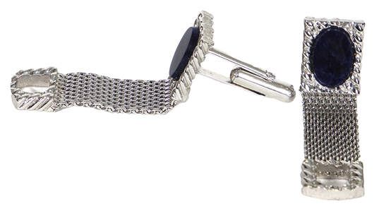 Elvis Presley Owned Silver Tone Mesh Cufflinks With Dark Blue Stones