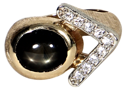Elvis Presley Owned & Worn 14kt Yellow Gold Diamond & Black Star Sapphire Pinky Ring (RGU)