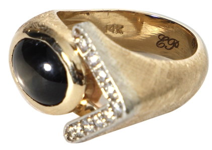 Elvis Presley Owned & Worn 14kt Yellow Gold Diamond & Black Star Sapphire Pinky Ring (RGU)