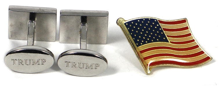 President Donald Trump Owned & Worn Original Cufflinks with American Flag Pin