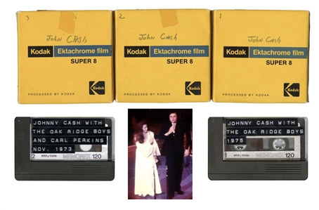 Johnny Cash Original Unreleased 1975 Concert 8 MM Master Video Reels (3) With Johnny Cash & Carl Perkins Nov 1973 Hilton Las Vegas 120 Minute Audio Tape & Feb 1975 Las Vegas Hilton 120 Minute Tape