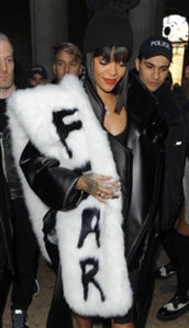 Rihanna Paris Fashion Week Worn Black and White Fur Stole