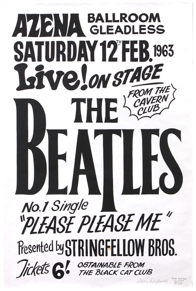 The Beatles Concert Poster For 2/12/1963 Azena Ballroom Concert - Signed & Stamped By Artist
