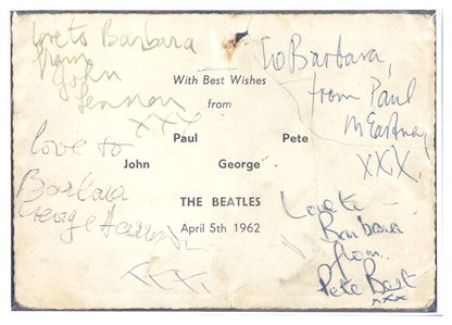 The Beatles Signed Postcard with Pete Best (REAL)
