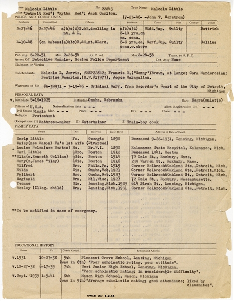 Malcolm X Prison Document