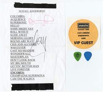 Oasis Noel & Liam Gallagher Signed & Stage Used Setlist For Historic Live Album Show On 8/10/1996 At Knebworth (REAL)
