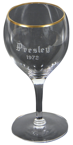 Elvis Presley Owned & Used 1972 Gold Rim Engraved Wine Glass