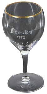 Elvis Presley Owned & Used 1972 Gold Rim Engraved Wine Glass