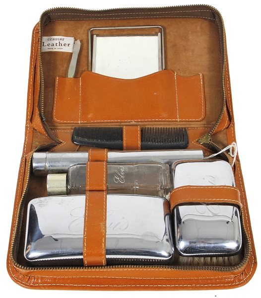 Elvis Presley Owned & Used 6 Piece Toiletry Set With Leather Case